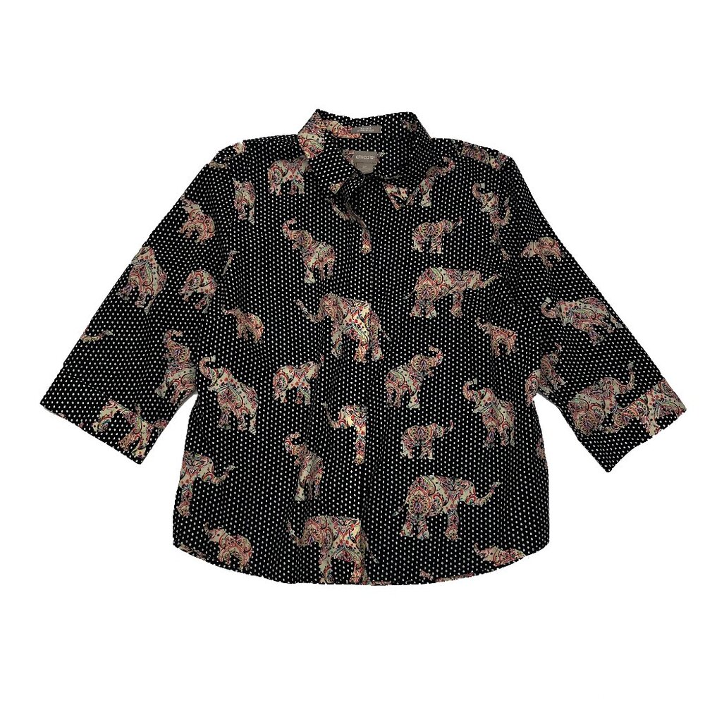 Chicos No Iron Cotton Stain Shield Elephant Print Shirt Womens 3P 3 P petite XL